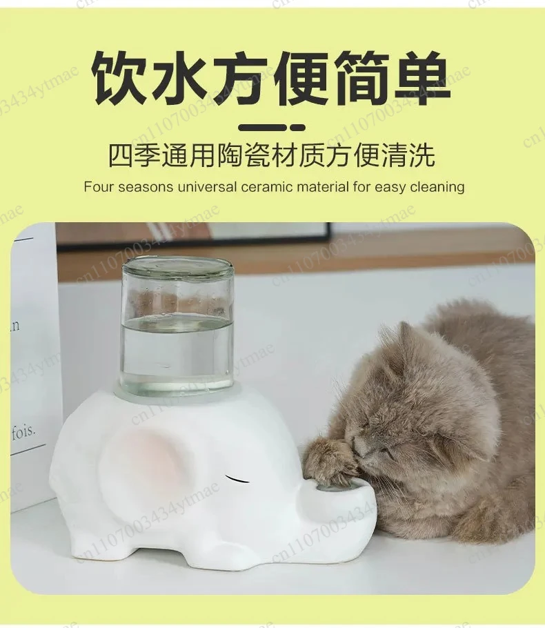 Elephant Shaped Ceramic Water Bowl Anti-Overturn No Wet Chin for Flat Faced Cats Dogs