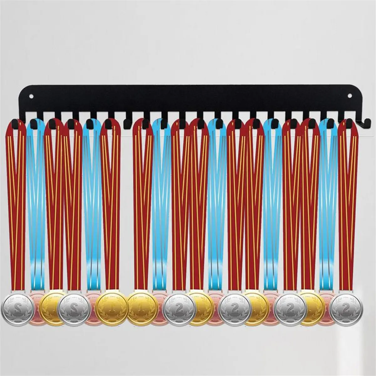 

20 Hooks Sports Football Medal Display Metal Rack Hanger Holder Organizer Volleyball Basketball for Ribbons Medal