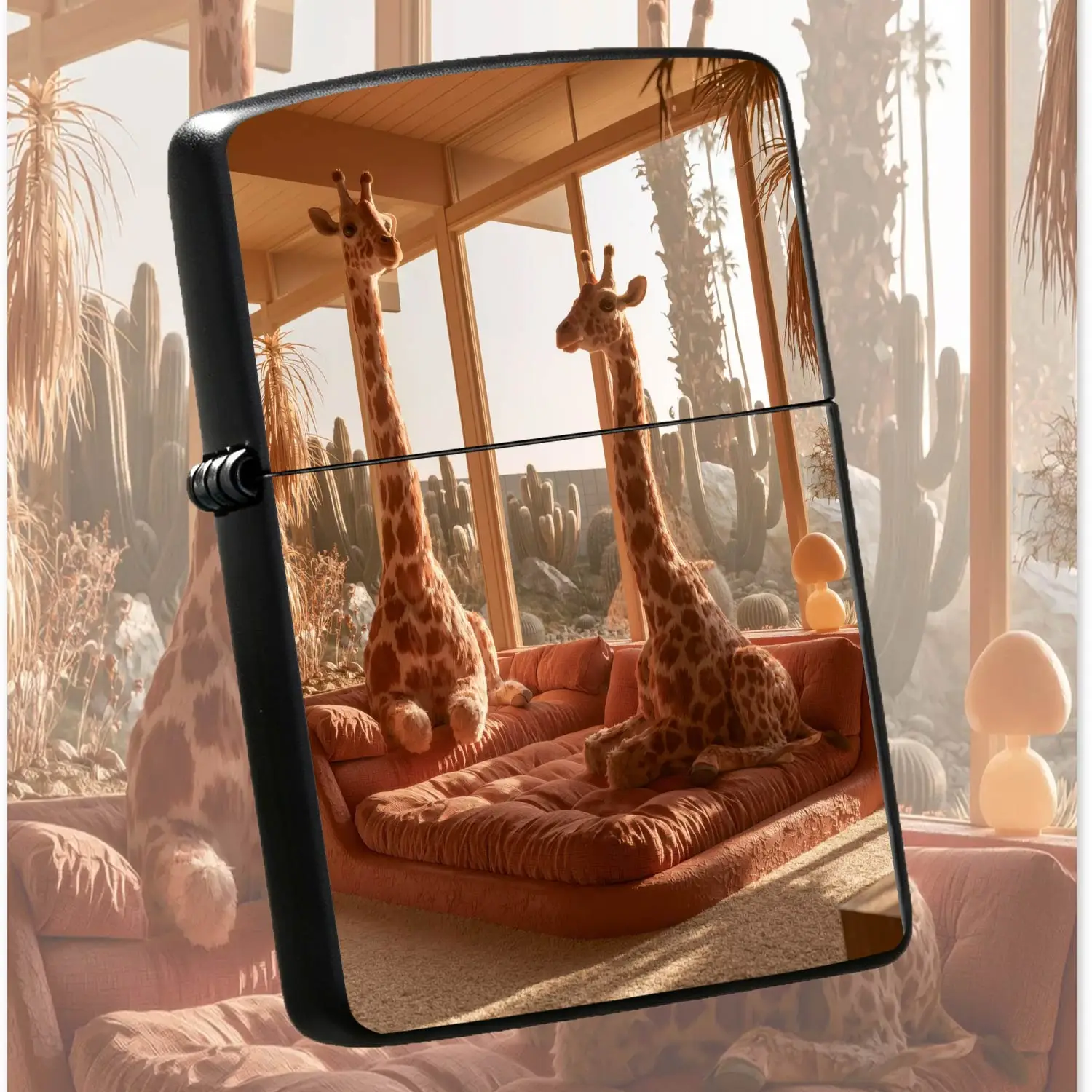 Creative Giraffe Pattern Lighter, Retro Mid-Century Desert Home Art Print Design, Portable Whimsy Giraffe Decor Lighter, Ideal For Daily Casual Use, Unique Stylish Practical Accessory For Everyday Carrying And Gifting A Humorous And Interes