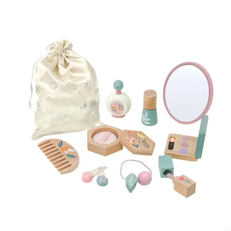 Kreatives Rollenspiel-Schönheitsset aus Holz für Kinder Mädchen Alter von 3 4 5 Jahren, 10-teiliges Make-up-Puder-Set 425F