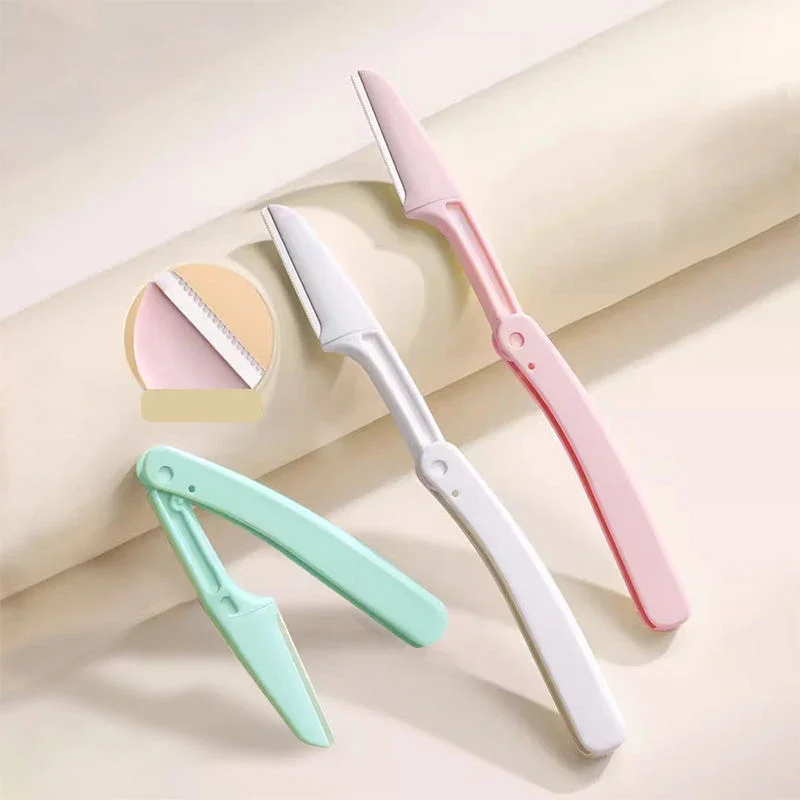 Recortador de cejas plegable portátil, depiladoras faciales seguras, hoja de afeitar antiarañazos, juego de depiladora, herramienta de maquillaje de belleza para mujer