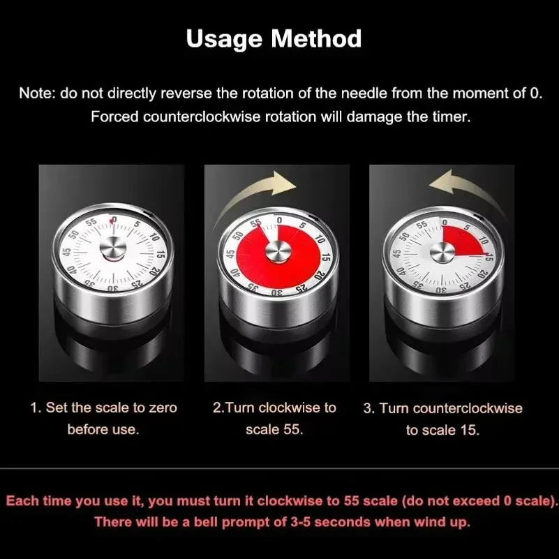 Stainless Steel Timer Kitchen Magnet Mechanical Egg Timer Home Baking Cooking Alarm Clock
