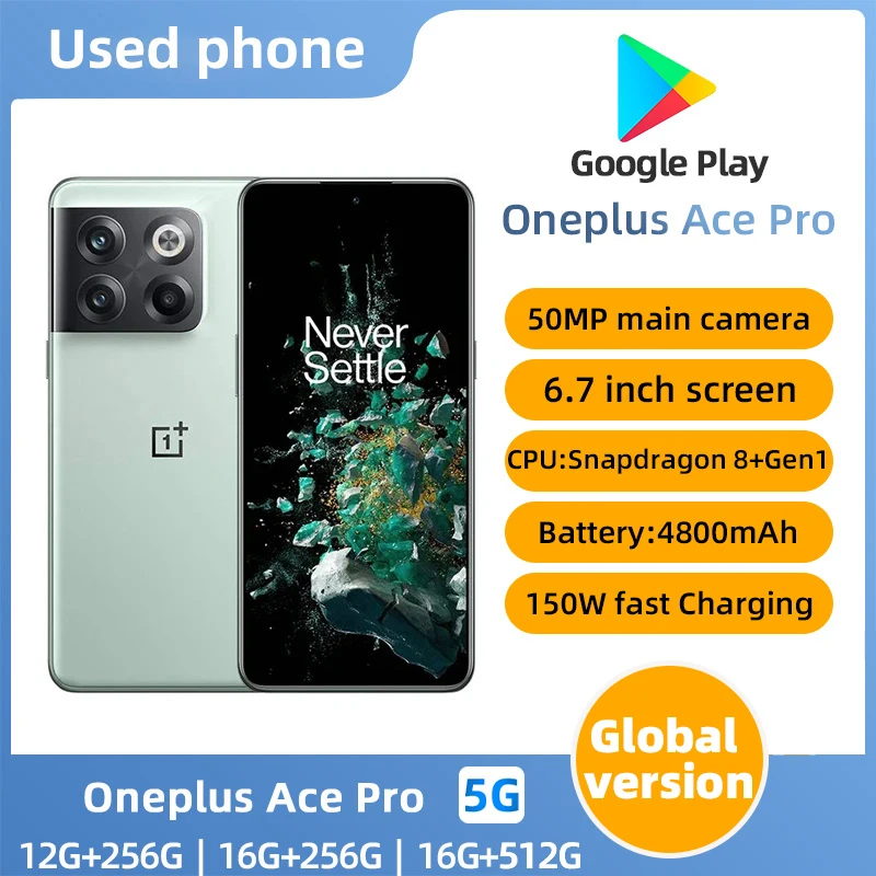 OnePlus Ace Pro 5G Global Rom SUPERVOOC Charge 4800 мАч 6,7 AMOLED 50 МП Камера Qualcomm Snapdragon 8 + Gen1 б/у телефон