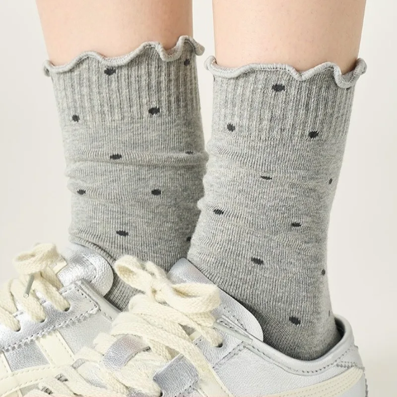 8 paires de chaussettes à pois pour femmes, automne-hiver, en coton, Coquette de café, chaussettes chaudes décontractées pour filles, bonneterie de haute qualité, 2025