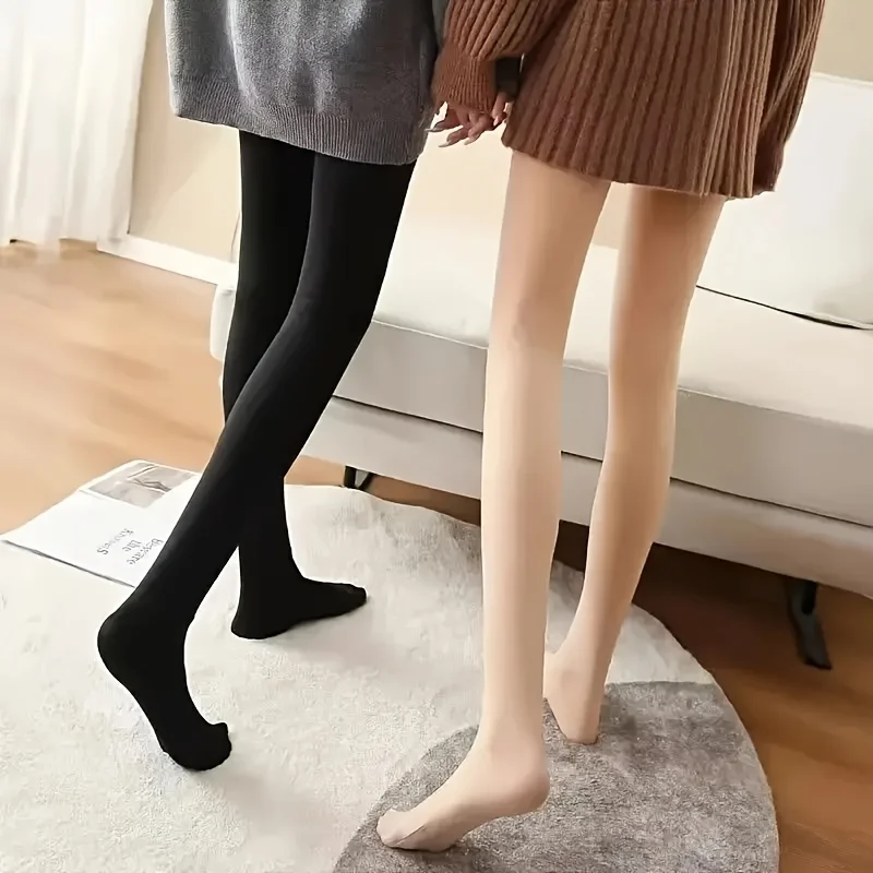 パンスト女性の厚いフリース裏地タイツ暖かい痩身ナイロンレギンスソフト伸縮性ベージュヌードパンスト洗濯機洗い可能