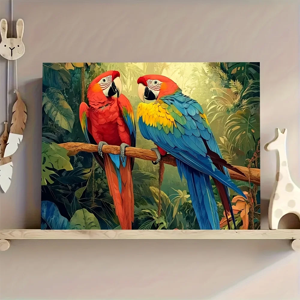 Vintage Macaw Parrots Rainforest Poster Print Red Blue Tropical Birds Canvas Painting Wall Art Picture for LivingRoom Home Decor
