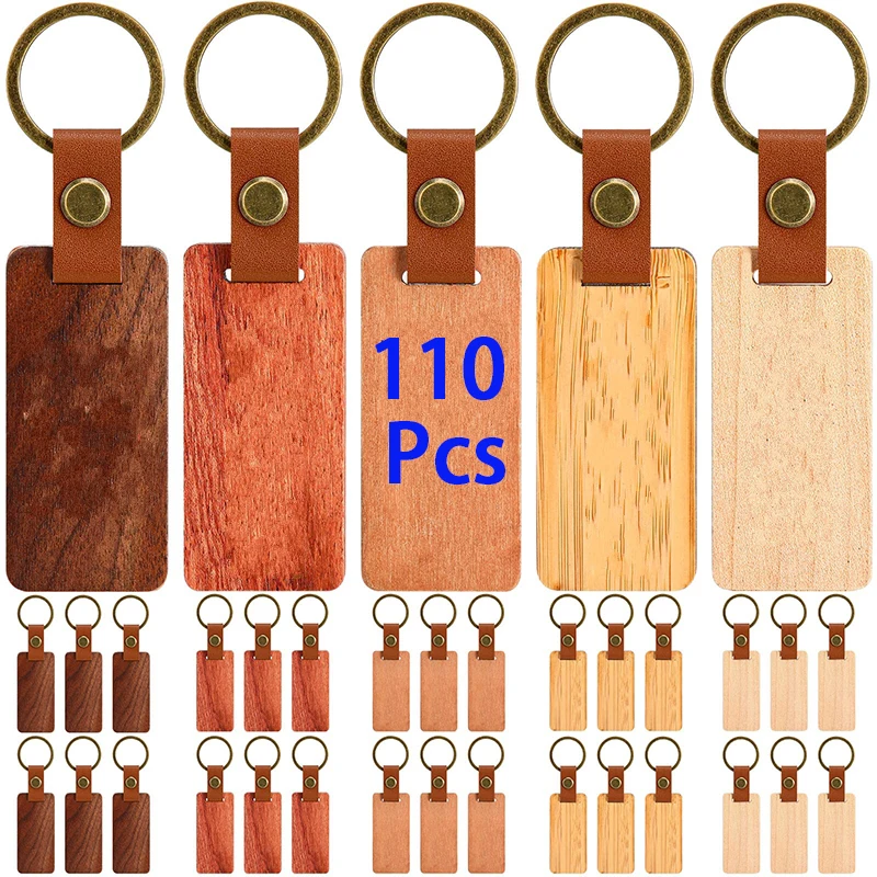 

110Pcs Blank Wood Keychain Wooden Key Ring Key Tags Wood Key Craft Supplies for DIY Car Ornament Gift