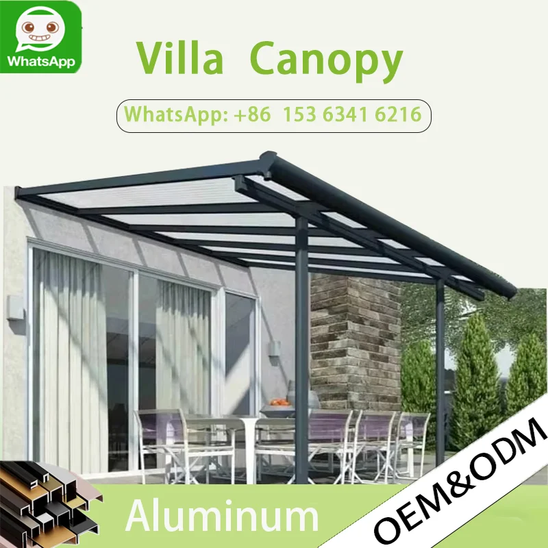 

Custom luxury outdoor aluminum alloy ceiling pavilion polycarbonate roof awning waterproof rainproof courtyard sun protection