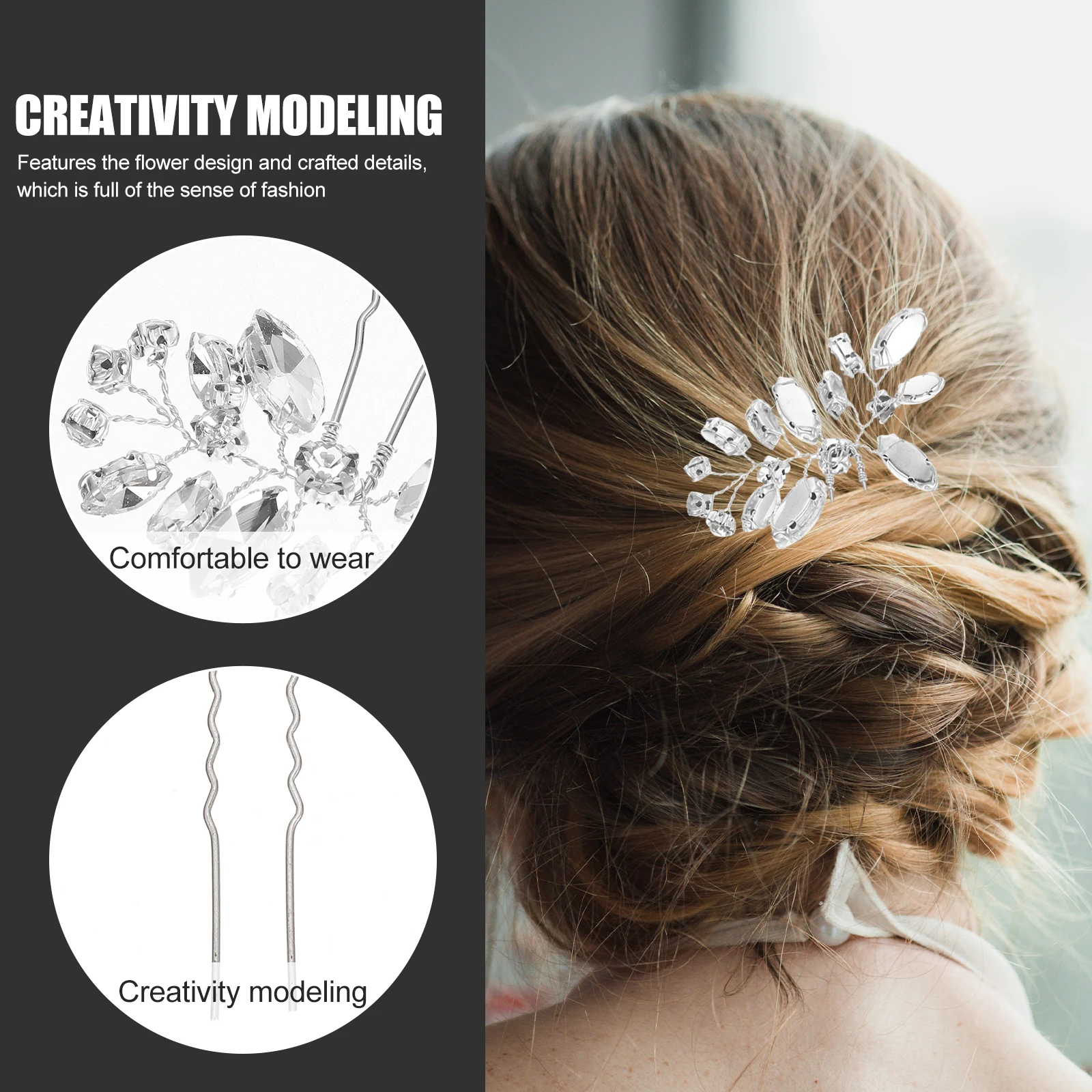 

3pcs Crystal Hairpins Bridal Wedding Iron Rhinestone Hair Pin Elegant Accessories for Party Dance Hanfu Photography Bridesmaid