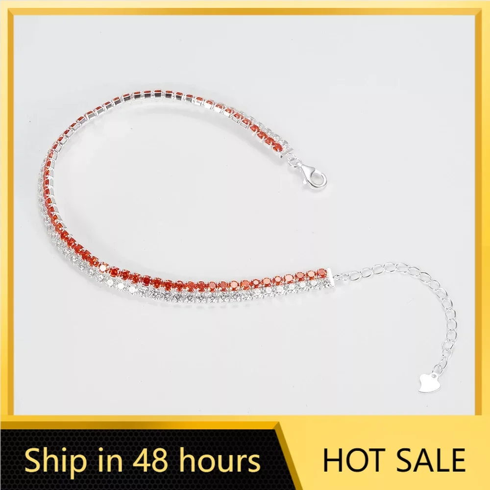 Luxury Double Rows 925 Cubic Zircon Tennis Bracelet for Women Men 2.5mm Two Color Red/White Hip Hop Jewelry White Gold Plated