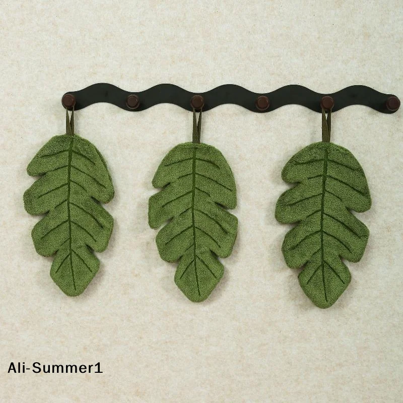 【A】Banana Leaf Shape Hanging Hand Towel Thick Coral Velvet Absorbent Quick Dry Kitchen Bathroom Decor Towel