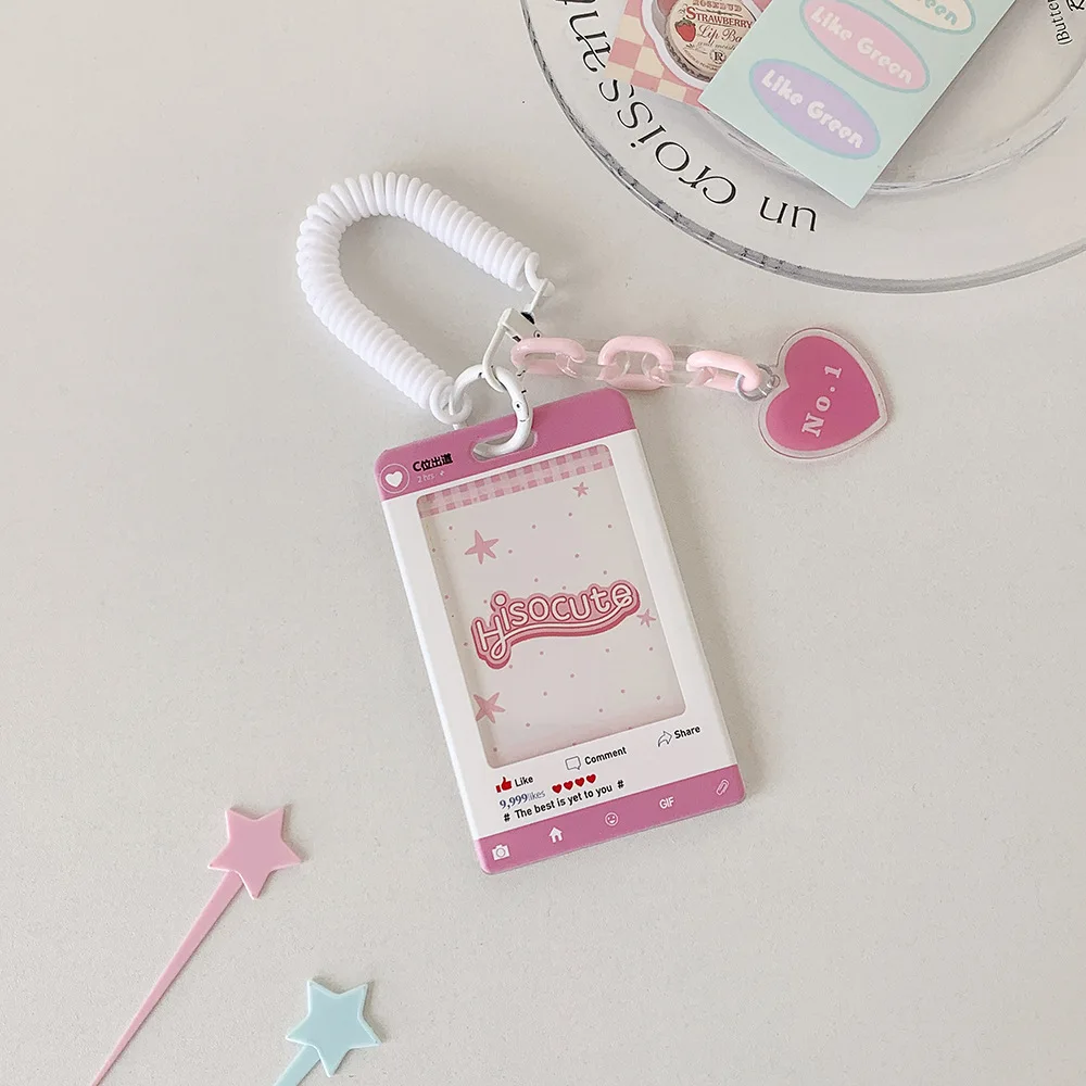 Simpatico portacarte a forma di cuore elastico, custodia trasparente da 3 pollici per tasca per carte scolastiche per badge identificativo