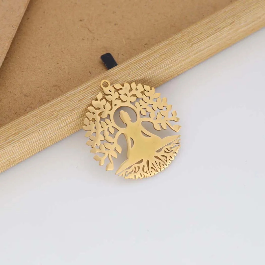 New fashion stainless steel hollow life tree Yoga meditation Big pendant DIY necklace bracelet Keychain pendant accessories