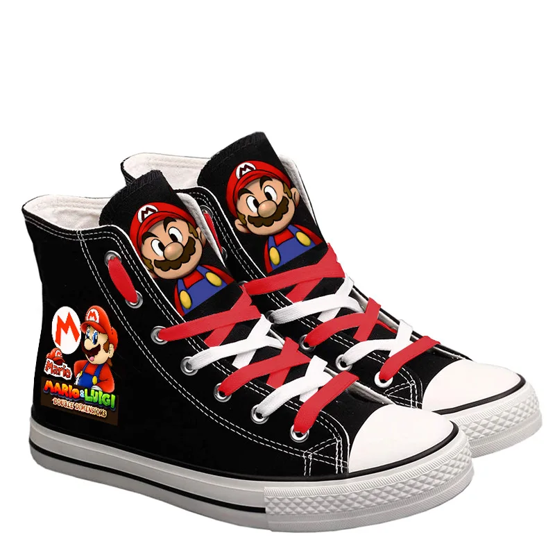 Super Marios Bros High-top scarpe di tela uomo donna moda Sneaker studente Streetwear Mario Luigi Cosplay Vulcanize scarpe regalo