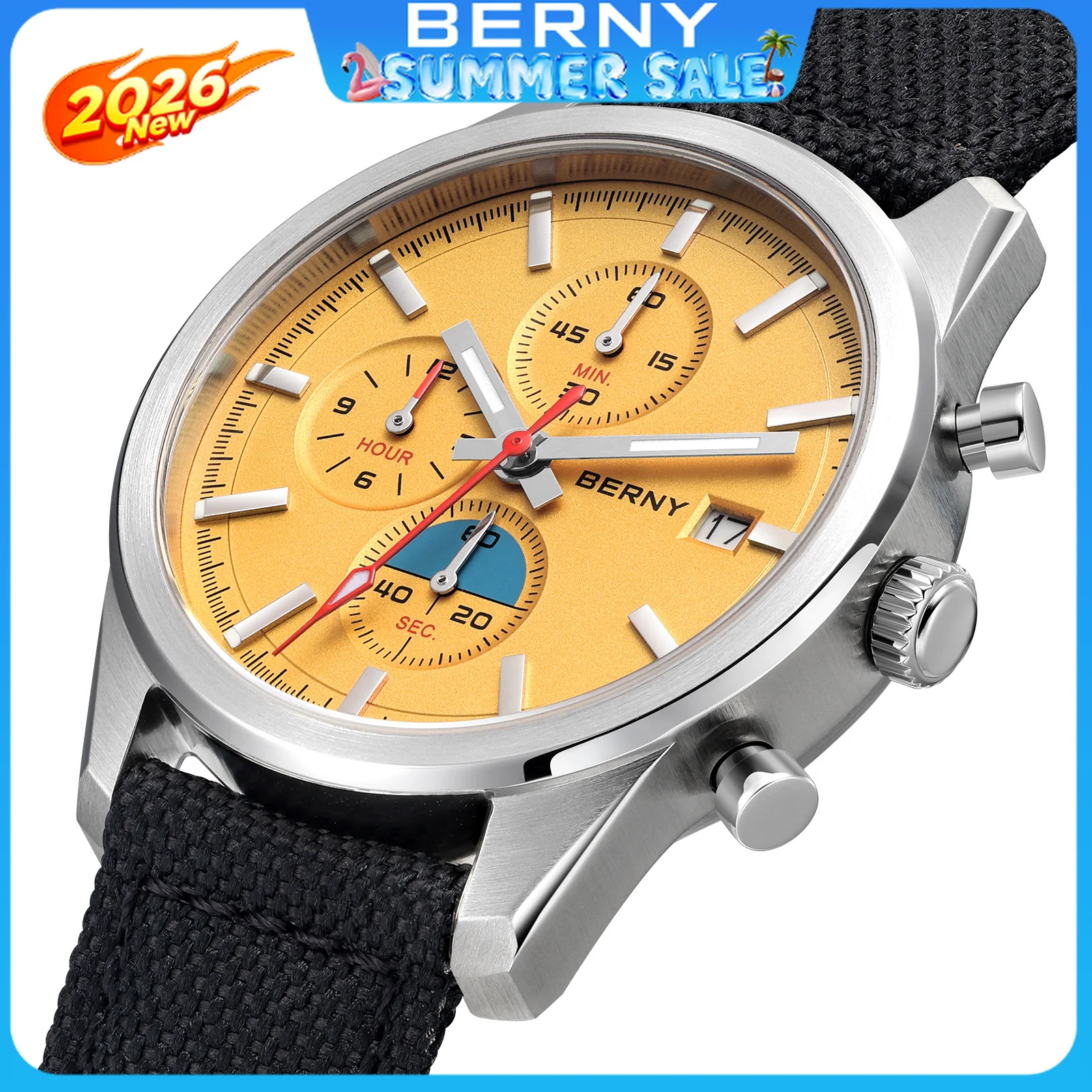 BERNY – montre chronographe à Quartz pour hommes, lumineuse, Miyota OS10, luxe haut de gamme, revêtement AR, saphir, étanche 5ATM, montres de sport pour hommes, 2026