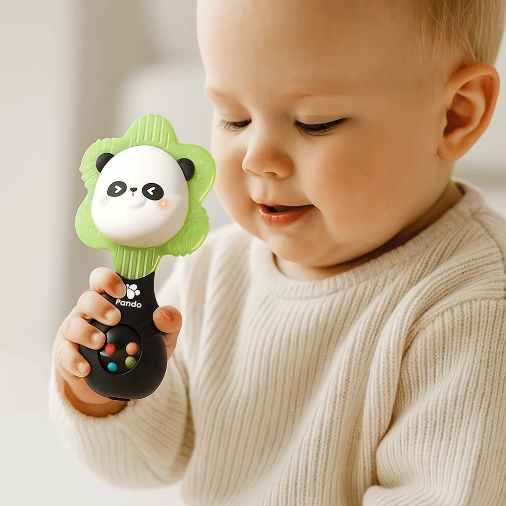 Plastic Music Teether Rattle Toy Interactive Chewable Sensory Music RattleToy Appease Potable Hand Cranked Bell Toys 0 12 Months