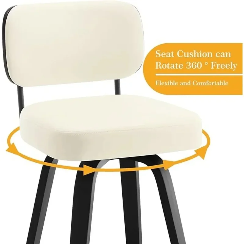 

3-Piece Set of Rotating Counter Height Bar Stools with Soft Cushioned Faux Leather Seats and Rattan Backrests