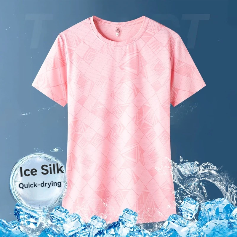 Summer Ice Silk Sweatwicking Quick Drying Men's Women's Sports Short Sleeved T-shirt Comfortable and Breathable Women's Top