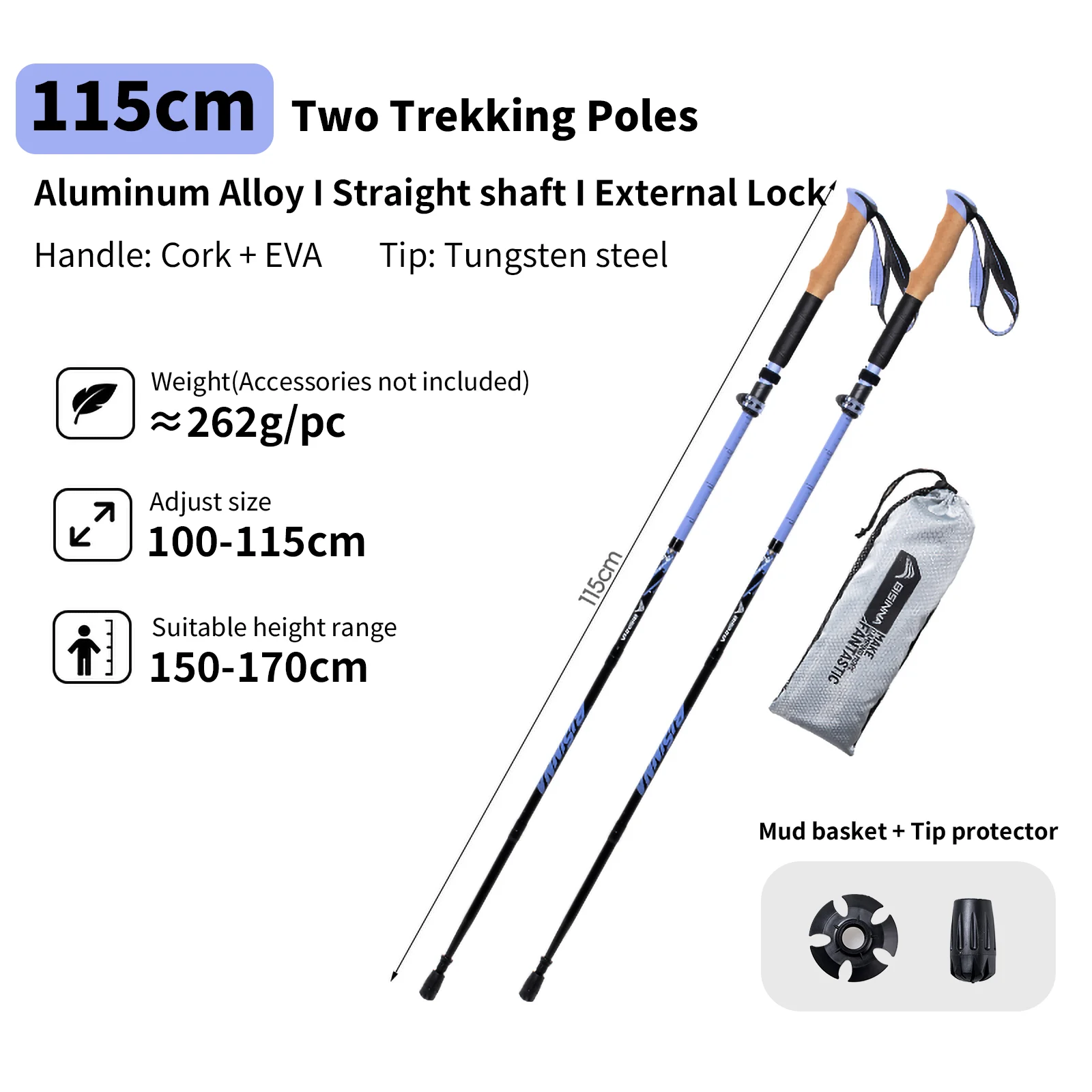 BISINNA Trekkingstokken Ultralight 2 stuks Quick Lock Wandelstok Opvouwbare aluminiumlegering Klimmen Backpacken Wandelstokken