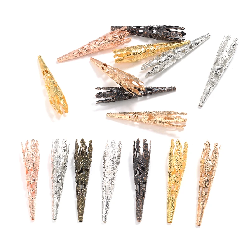 30Pcs / Lot 42 X8Mm Plated Metal Caps Bead Hollow Out Flower Bugle Filigree Bead End Cap Cone Jewelry Making Components Finder