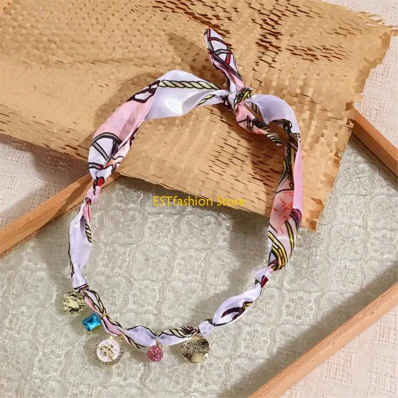 Y5GC Multi Pendant Necklace Scarf Elegant Styling Option Soft Practical Polyester For Casual Or Prom Outfits
