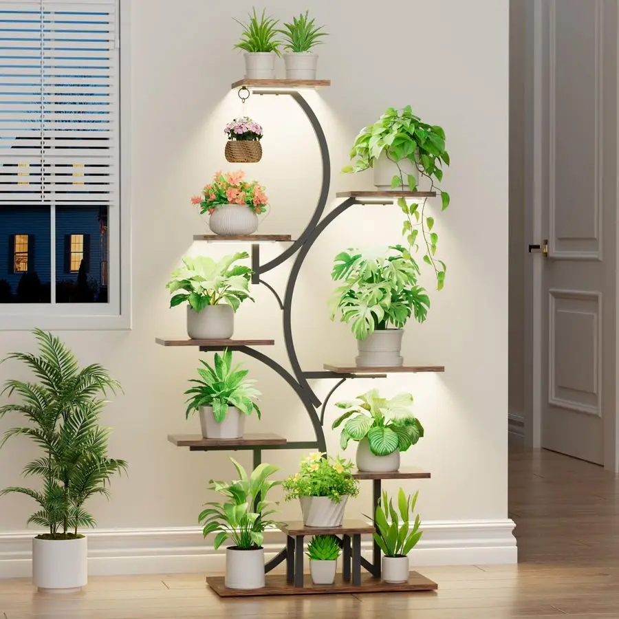 

Stand Indoor with Grow Light Lighted Plant Stands 54.6 Tall, 9 Tiered Large Plant Shelf for Indoor Growing, SShaped Flower Hold