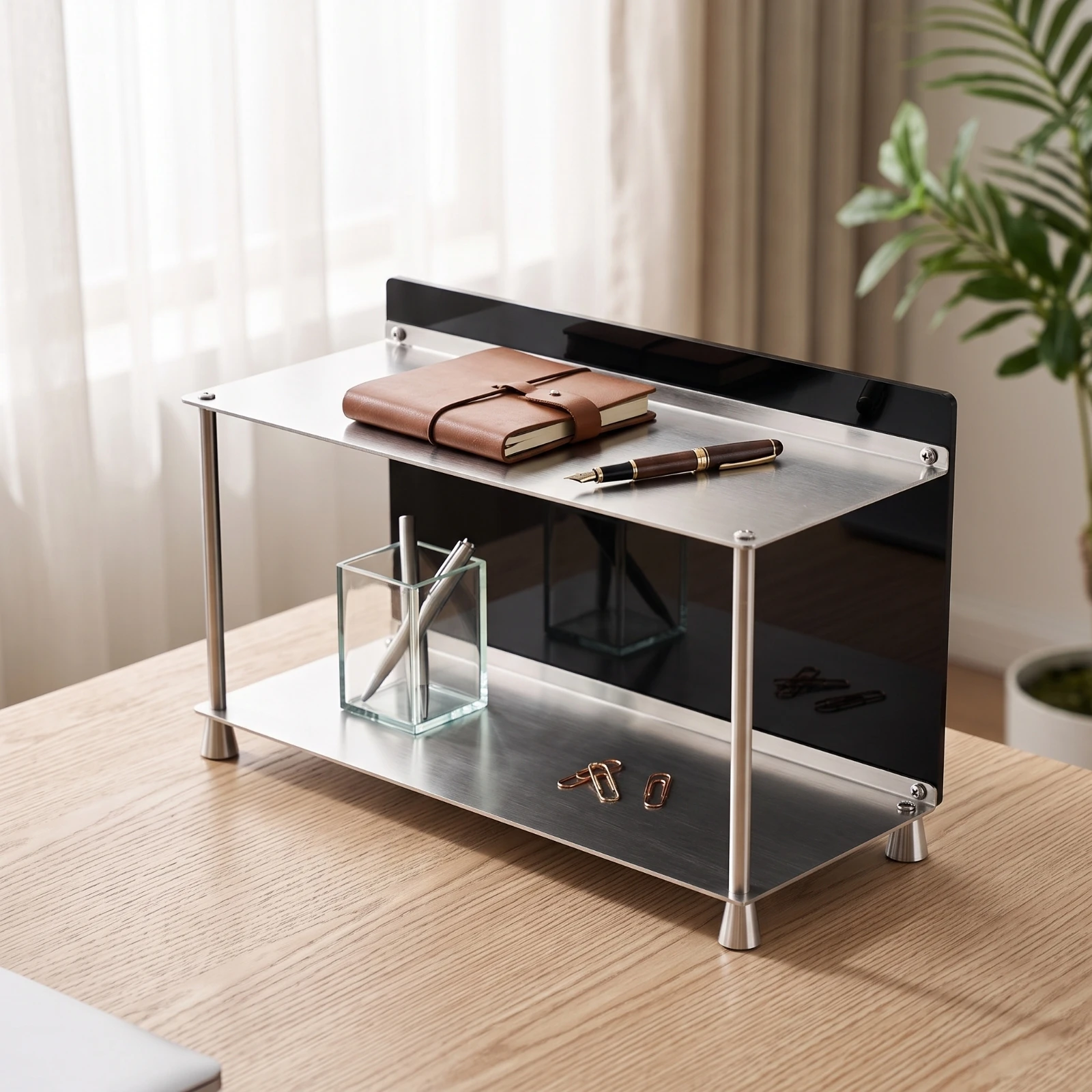 Desktop Storage Rack Open-Frame Desk Organizer Shelf Two-Tier Storage Rack Space-Saving Tabletop Display Shelf Vertical