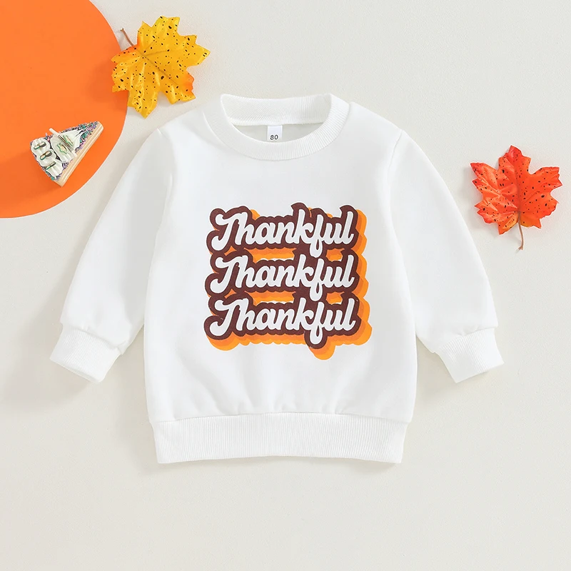 

Newborn Baby Girl Boy Thanksgiving Outfit Letter Print Crewneck Sweatshirt Pullover Sweater Fall Clothes