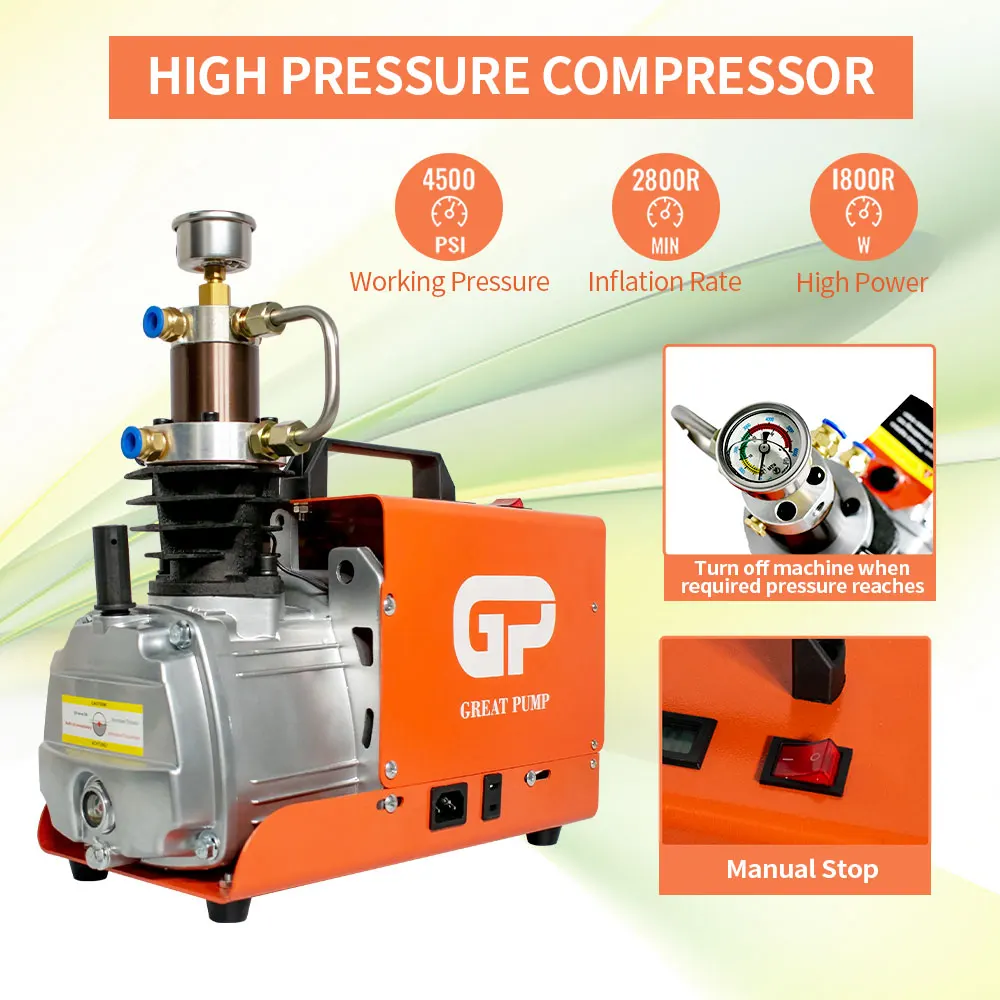 GPES031 4500Psi 300Bar PCP Air Compressor High Pressure Portable Electric Compressor for Diving Scuba Airgun Rifle 0-3L Tank