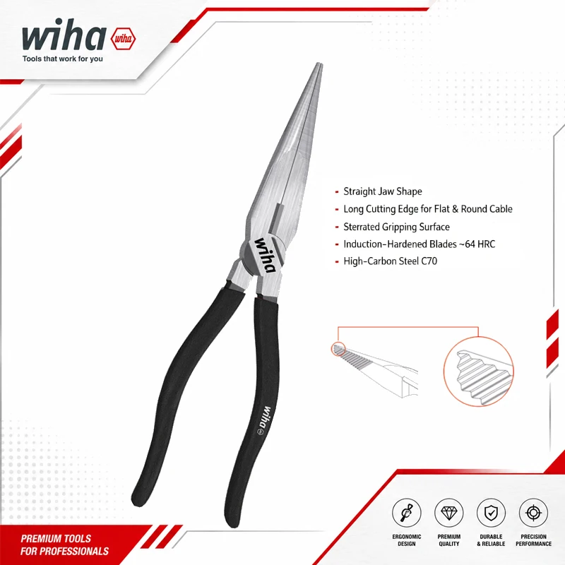Wiha 45841 Black Forest Needle-Nose Pliers 160MM Hardness 64 HRC For Clamping And Cutting