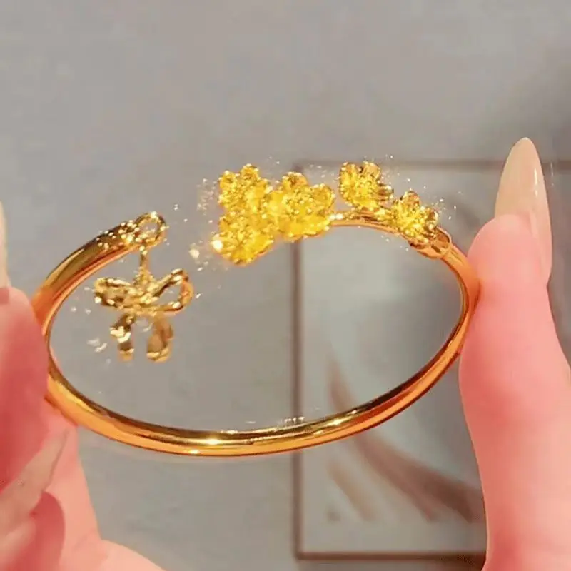 

Copper Bowknot Bracelet for Women, Vietnamese Gold Plated Fashion Copper Gold Color Butterfly Pendant Open Bangle