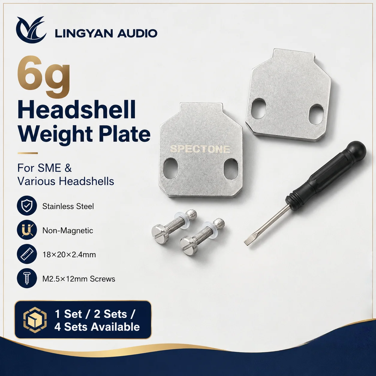 6g Turntable Headshell Counterweight Plate 18x20x2.4mm Non-Magnetic for SME Ortofon SH-4 Audio-Technica AT-HS1 AT-HS6