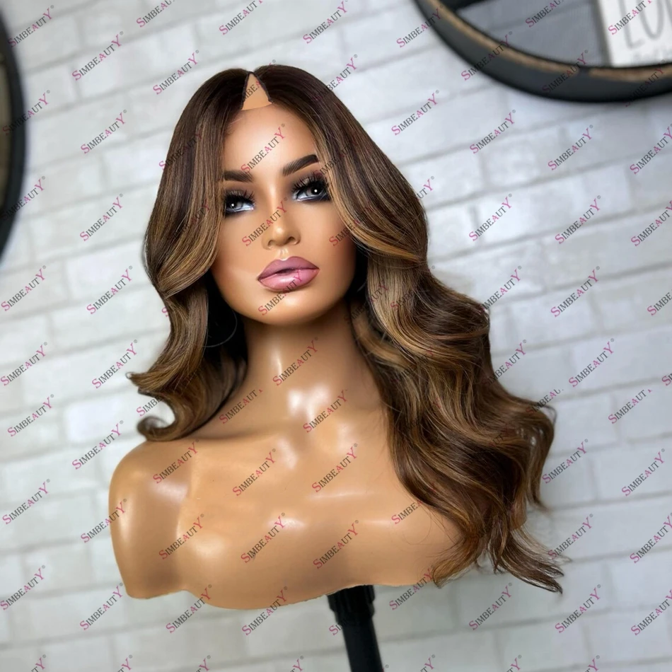 

Highlight Auburn Blonde Body Wave Glueless Human Hair V Part Wigs for Women Easy Install Machine Made 1x4 2x4 U Part Wig Remy