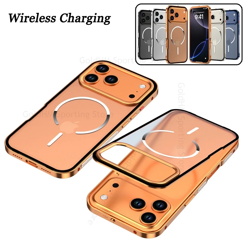 

Tempered Glass Matte Phone Case For iPhone 17 Air 16 Pro Max Aluminium Alloy Magnetic For Magsafe Cover For Apple 17 15 Pro Max