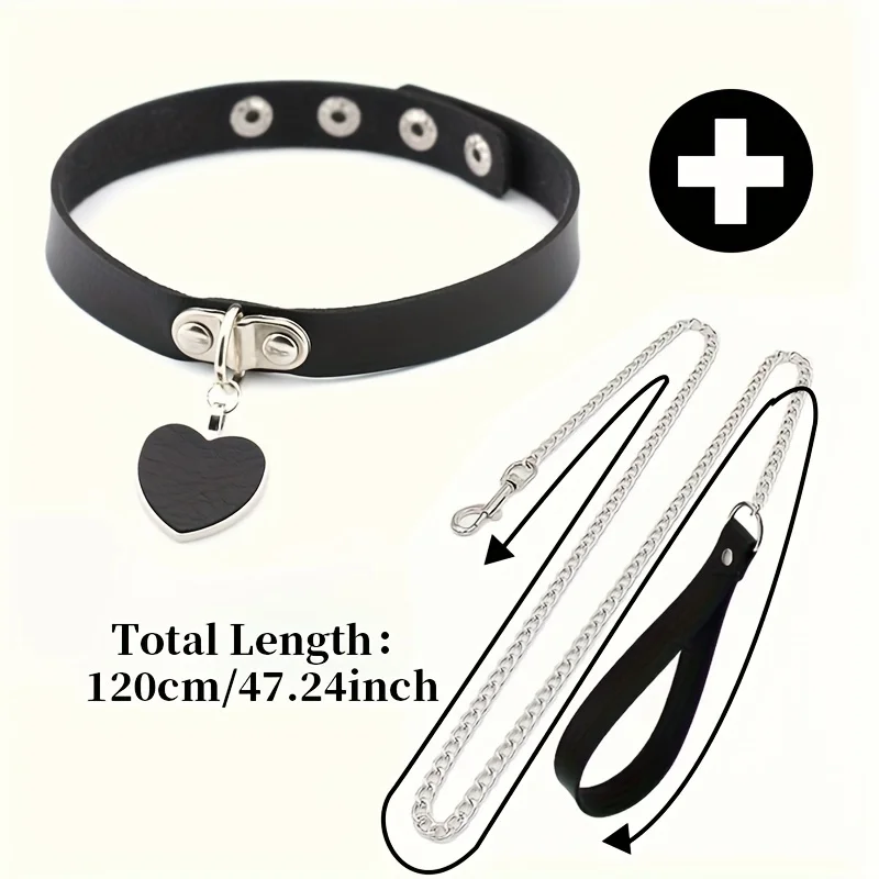 1 Sexy Love Heart Pendant Collar Plus 1 Lanyard Chain Lover\'s Necklace, Gothic Jewelry Necklace for Men Women Holiday Gift