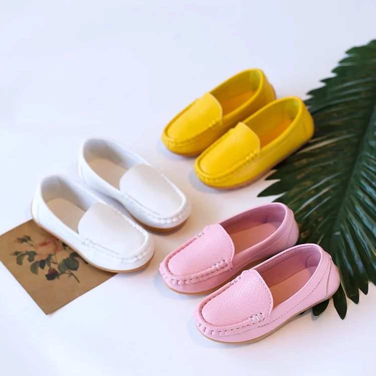 Kids'Casual Shoes Solid Color PU Leather Fashion Spring Flat Shoes For Children Anti-slip Black White Shoes Size 21-36