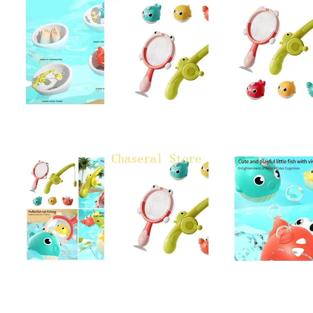 

E7CE Interactive Kids Bath Tub Toy Glowing Fish Figure Fishing Game Fun Toy