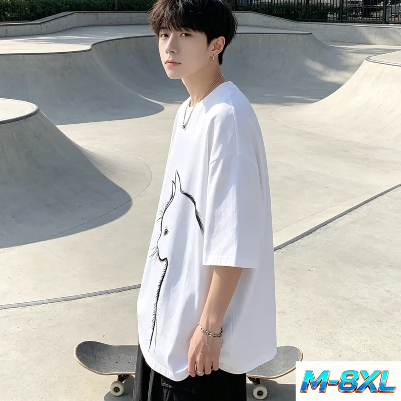 [M-8xl] Men's Summer Fashion Discount Cat Print Blazers With Cotton Fabric Windproof Long Neck Blazers Large Size Short Sleeve