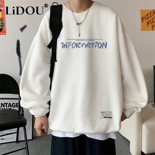 남성 하라주쿠 오버사이즈 남성 의류 풀오버 상의, 긴팔 스트리트웨어, 플리스 레터 프린트 스웻셔츠, 봄 가을 패션