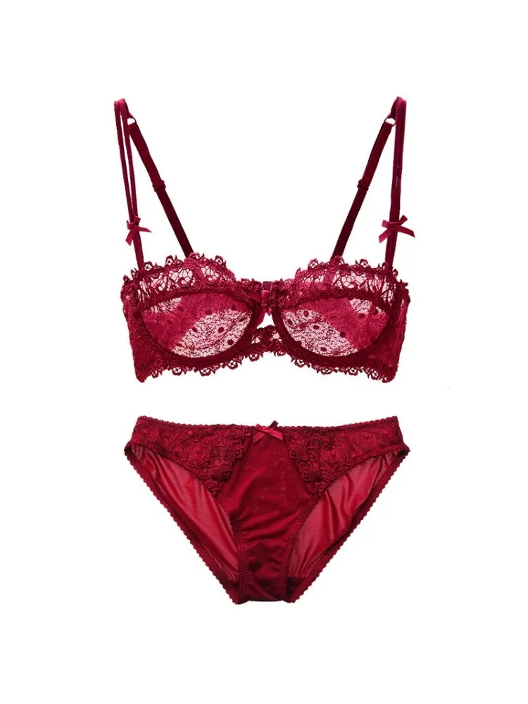 

Trendy Sexy White Lace Lingerie Set, Thin Transparent Mesh Bra, Deep V Gathering Underwear, Soft Breathable Summer Outfit,32-42