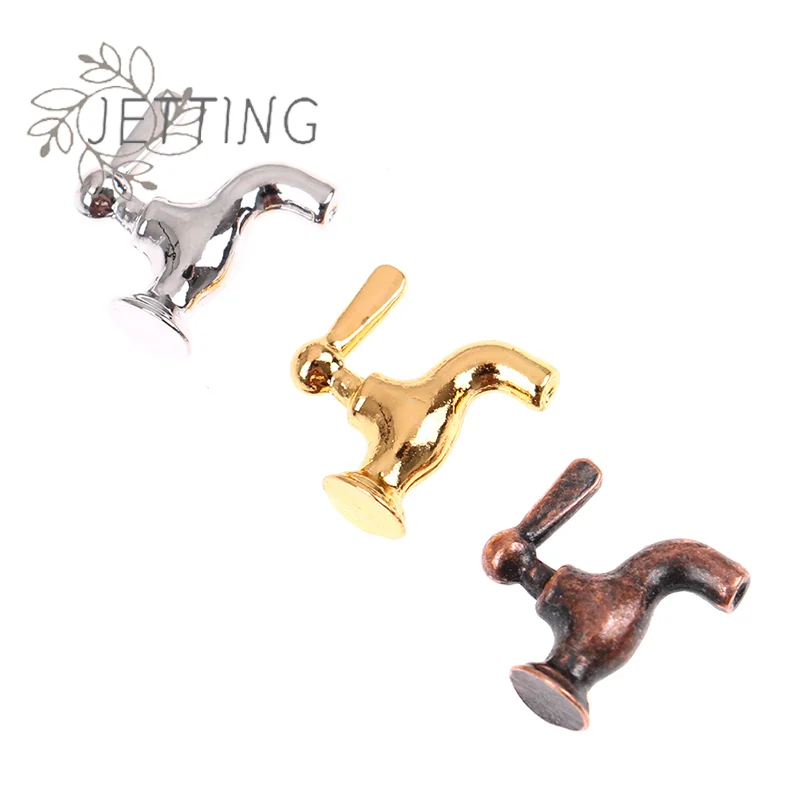 Hot 4pcs/set 1:12 Dollhouse Miniature Metal Water Tap Faucet Bathroom Accessories