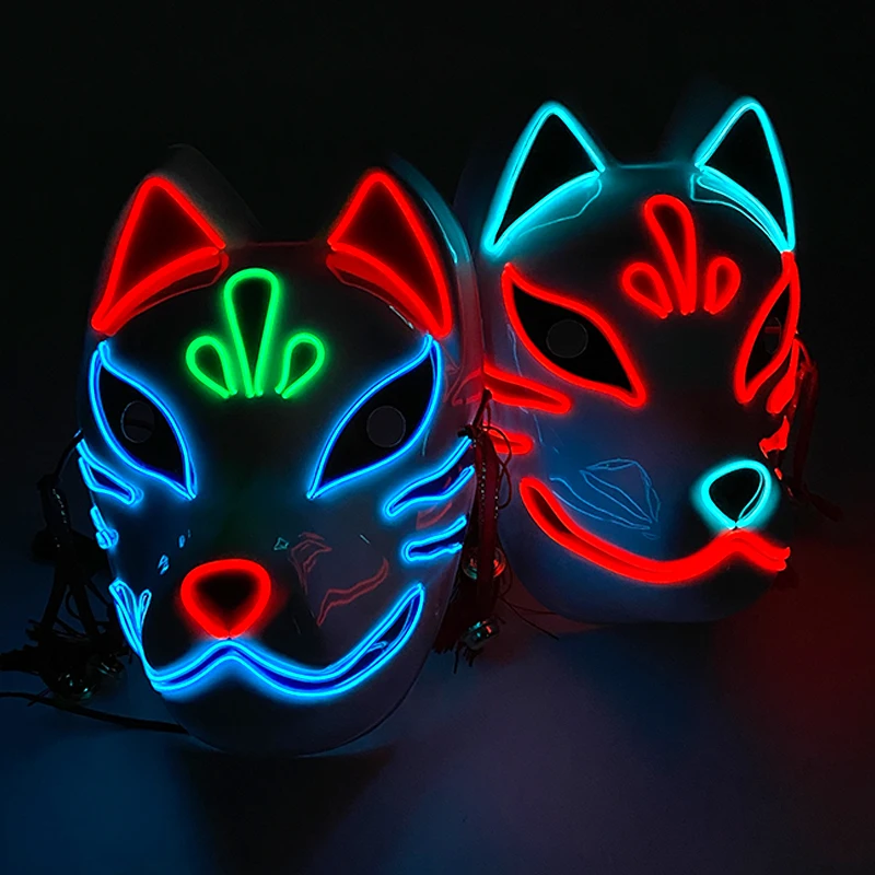 LED Fox หน้ากาก Masque ฮาโลวีนคอสเพลย์ Fox Props มาสคาร่า Japonesa Luminous ภาพวาด Dance Fox หน้ากากพลาสติกน่ารัก Fox Mask