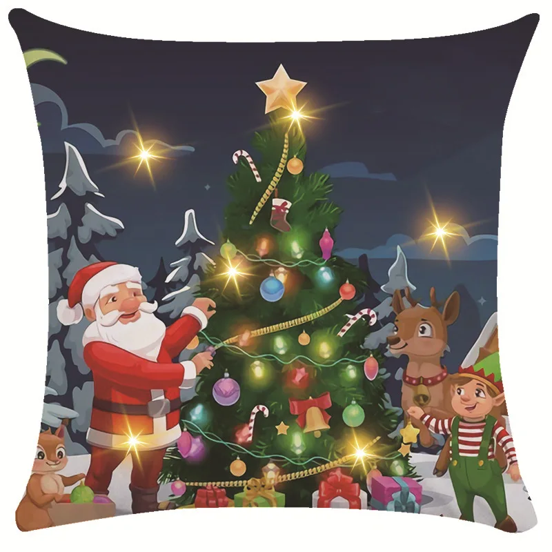 LED Cushion Cover Santa Claus Cushion Covers Decor Fairy Lights Cute Cartoon Snowman Pillow Merry Christmas Home Decor 2023 New