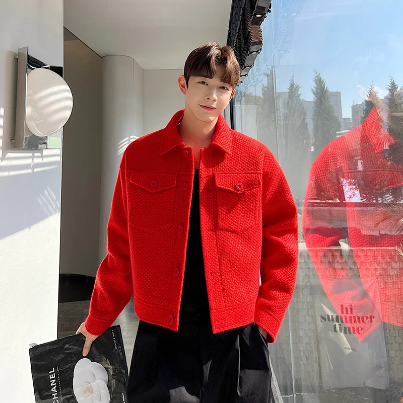 

Весна 2023: Модная мужская вязаная куртка-жакет Thiened ort красного цвета, свободного кроя, с длинными рукавами, молодежная верхняя одежда