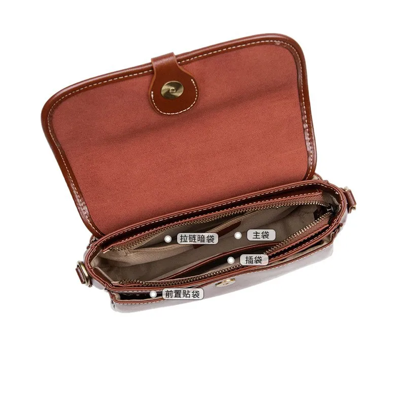 Women's Vintage Genuine Leather Shoulder Bag Brown Designer Crossbody Travel Bag Girls Saddle Handbag Messenger Shoulder Bags