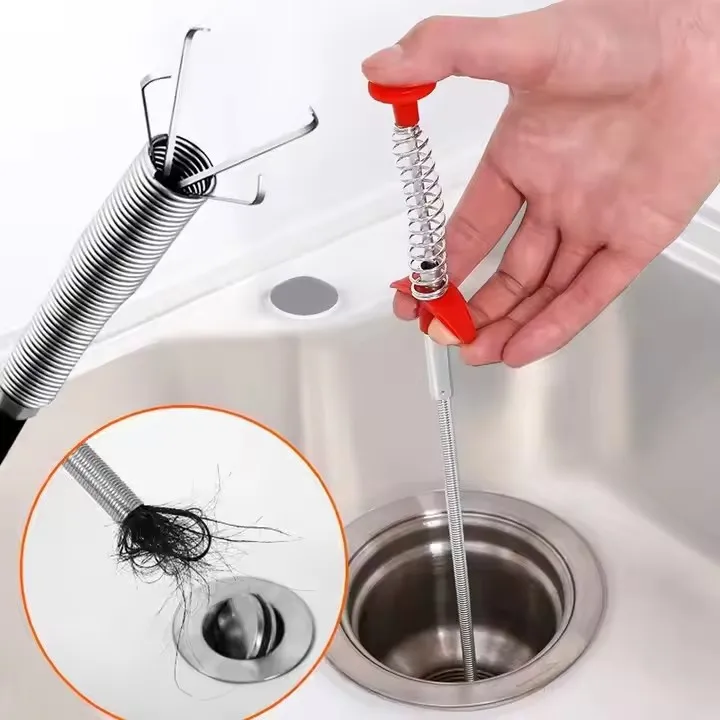Spring Pipe Dredging Tool Stainless Steel Kitchen Sink Drain Cleaner Sewer Clog Remover