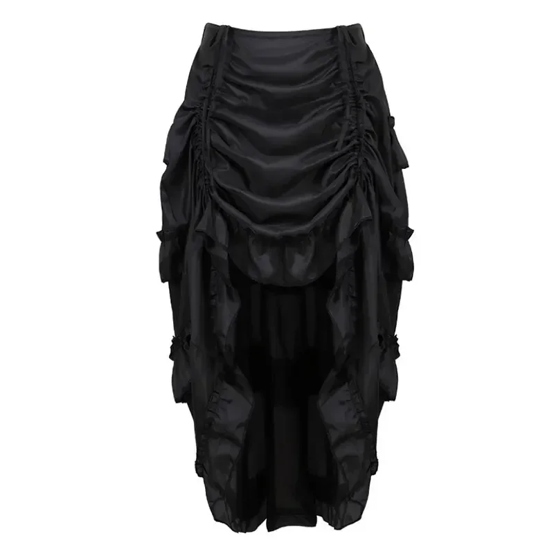 Steampunk Women Skirts Gothic Irregular Shirring Pleated Party Pirate Long Skirt Sexy Punk Skirt High Low Dancing Skirts