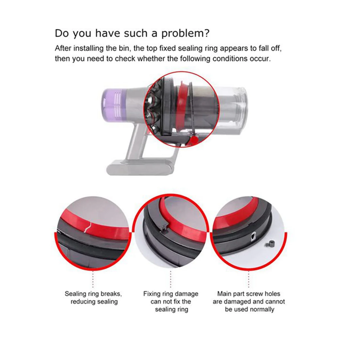 استبدال حلقة إغلاق صندوق الغبار لـ V11 V15 SV14 SV15 SV22 مكنسة كهربائية دلو الغبار