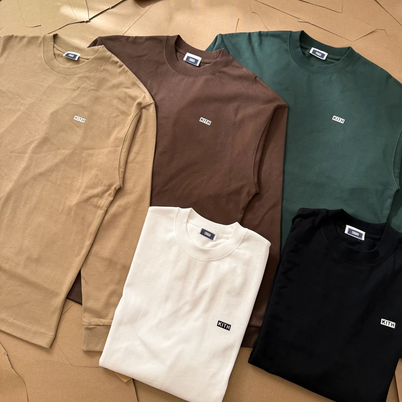 Nouveau T-shirt KITH à manches longues avec logo floral imprimé, pour hommes et femmes, T-shirt en coton ample de haute qualité, haut décontracté à la mode