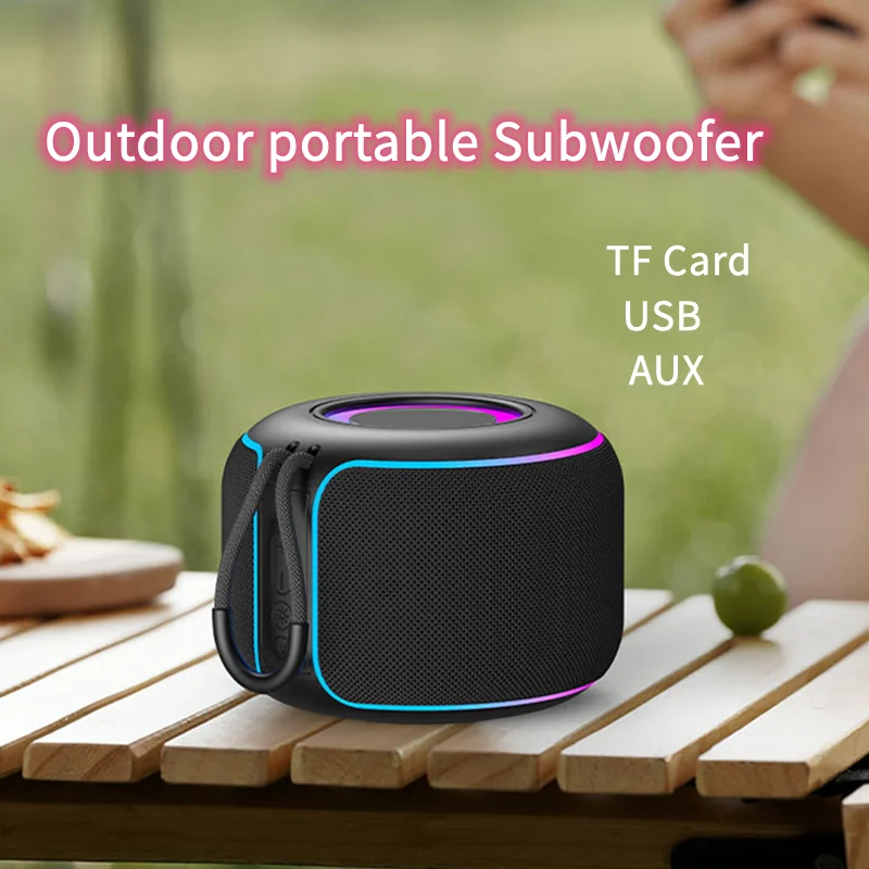 

Hot RGB Light Mini Wireless Outdoor Card Speakers Fabric Lanyard and Plastic Battery Powered Portable Bluetooth Stereo Subwoofer